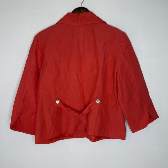 Ruby Rd Jacket Womens 14 Coral Linen Blend 3/4 Sleeve Shawl Collar Zip Blazer - Picture 4 of 6